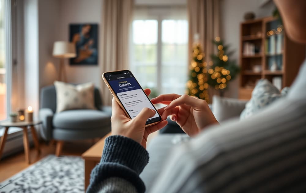 Person som mottar casino uttak på mobil i norsk stue