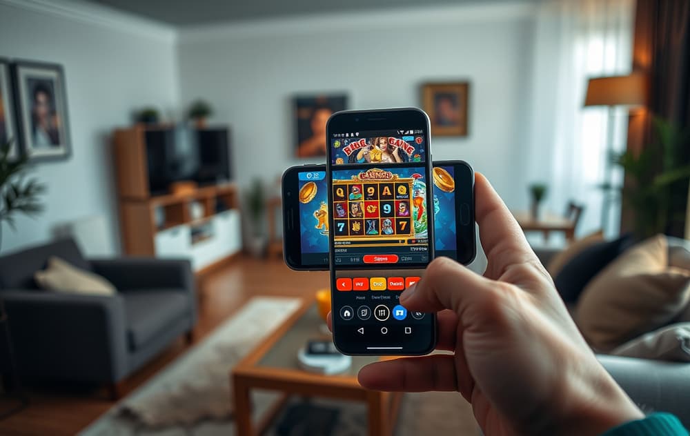 Person med mobiltelefon som spiller på et nettcasino.